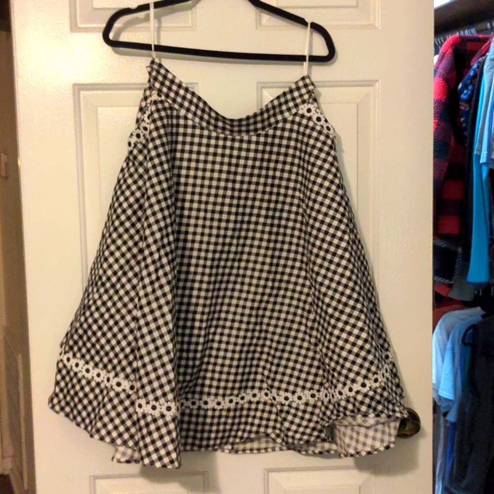 Voodoo Vixen Gingham Rockabilly Daisy Trim Stretch Cotton Skirt  Size XL NEW